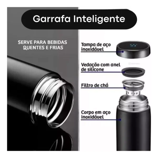 Garrafa Térmica Em Aço Inox Com Termômetro Led Digital 500ml Cor Preto - Imagem 3