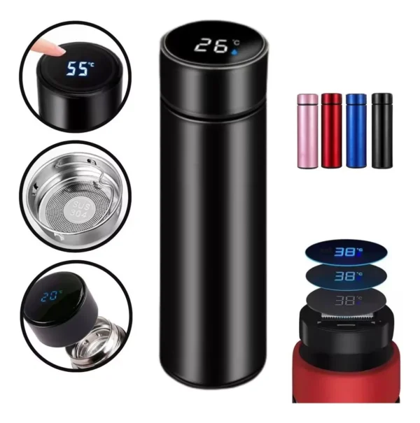 Garrafa Térmica Em Aço Inox Com Termômetro Led Digital 500ml Cor Preto - Imagem 6