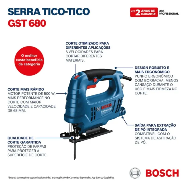 Serra Tico-Tico GST 680 500W 220V com Lâmina de Corte BOSCH-06015B40 - Imagem 3