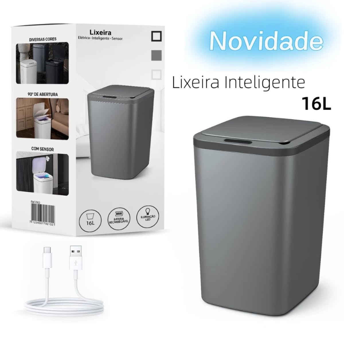 Lixeira Automatica com Sensor, Lixeira Inteligente com Sensor Infravermelho, Lixeira sem Contato para Sala de Estar, Cozinha, Banheiro, Escritório, Quarto, Locais Comerciais, 16L, Preto - Imagem 4