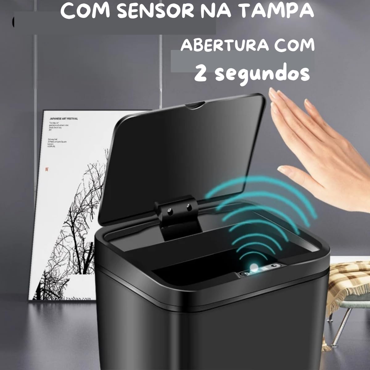Lixeira Automatica com Sensor, Lixeira Inteligente com Sensor Infravermelho, Lixeira sem Contato para Sala de Estar, Cozinha, Banheiro, Escritório, Quarto, Locais Comerciais, 16L, Preto - Imagem 6