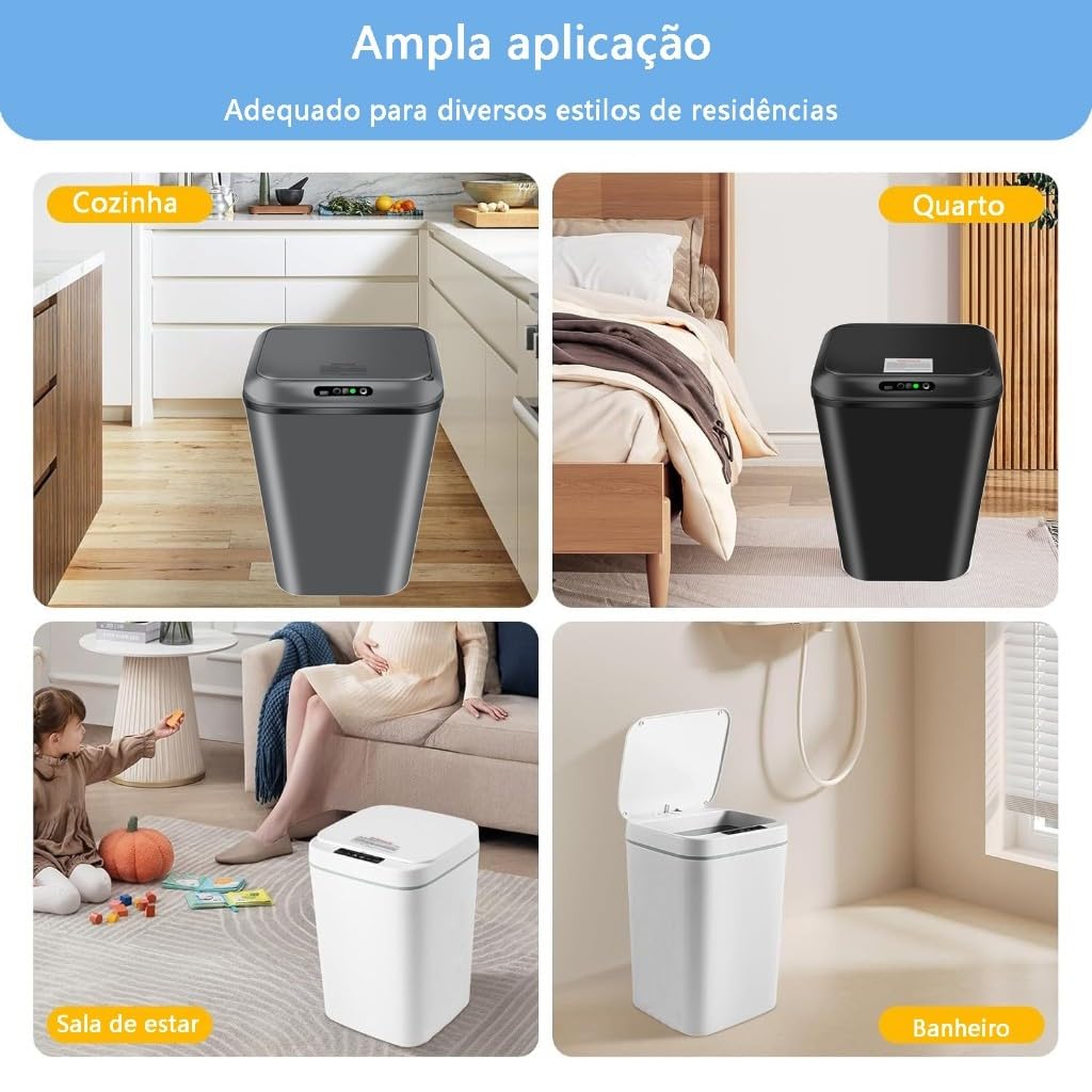 Lixeira Automatica com Sensor, Lixeira Inteligente com Sensor Infravermelho, Lixeira sem Contato para Sala de Estar, Cozinha, Banheiro, Escritório, Quarto, Locais Comerciais, 16L, Preto - Imagem 7