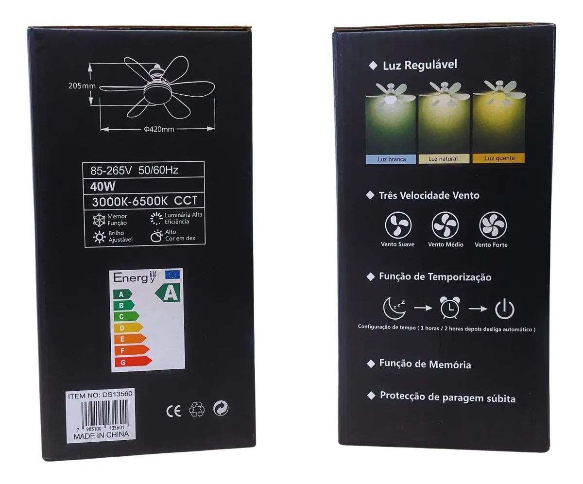 Lâmpada Ventilador de Teto E27 6 Hélices Controle Remoto Luz Branca LED Silencioso Econômica Camperluz - Imagem 3