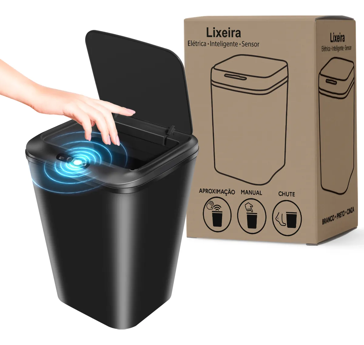 Lixeira Automatica com Sensor, Lixeira Inteligente com Sensor Infravermelho, Lixeira sem Contato para Sala de Estar, Cozinha, Banheiro, Escritório, Quarto, Locais Comerciais, 16L, Preto - Imagem 5