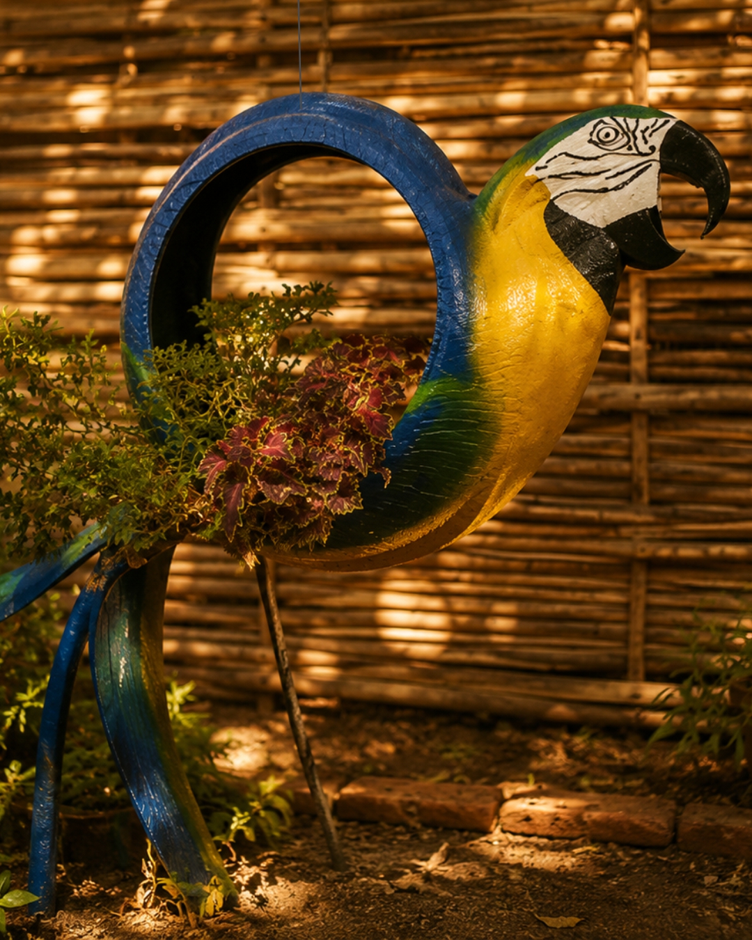 Arara Brasil Bicho de pneu reciclado Arte em pneu Grande - Imagem 2